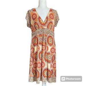 Dressbarn Orange Boho Paisley Print Dress Size 12